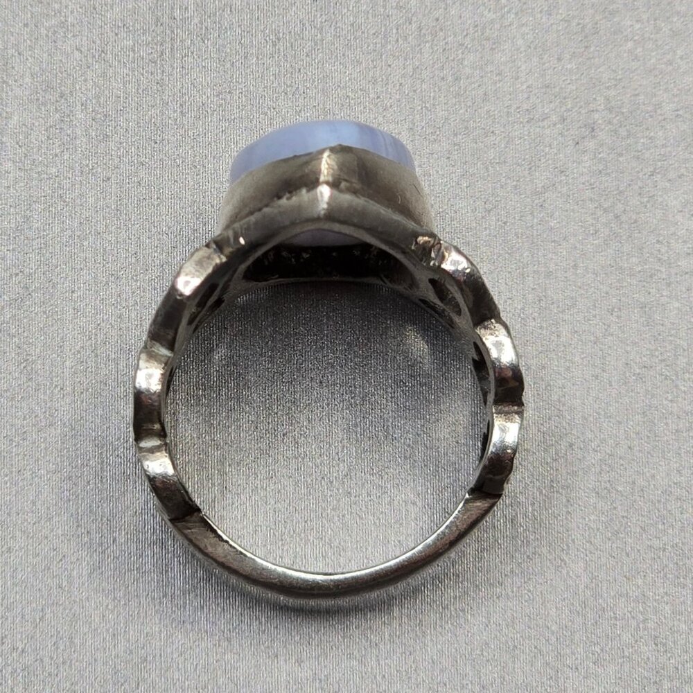 VTG Sterling Silver Teardrop Blue Lace Agate Ring Size 6.5 Cut-Out Link Band - Picture 4 of 11